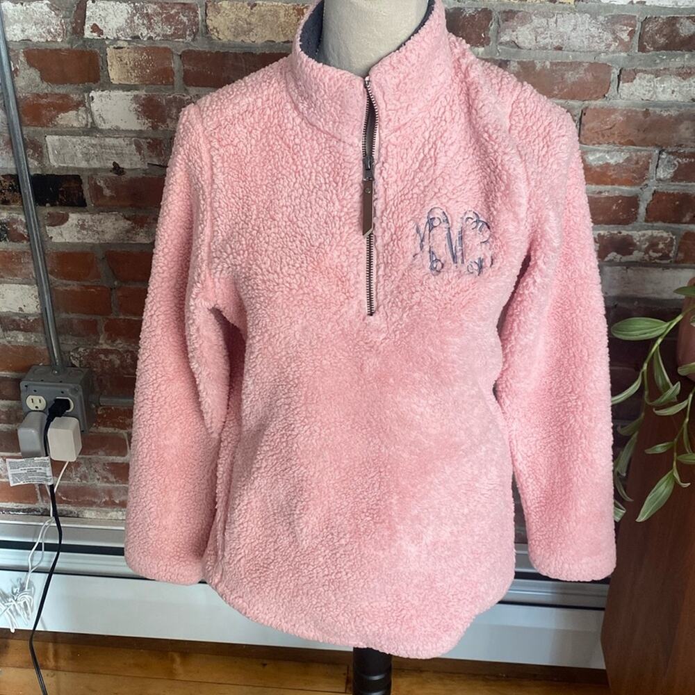 Pink Fuzzy Initialed Sherpa Pull Over Size S